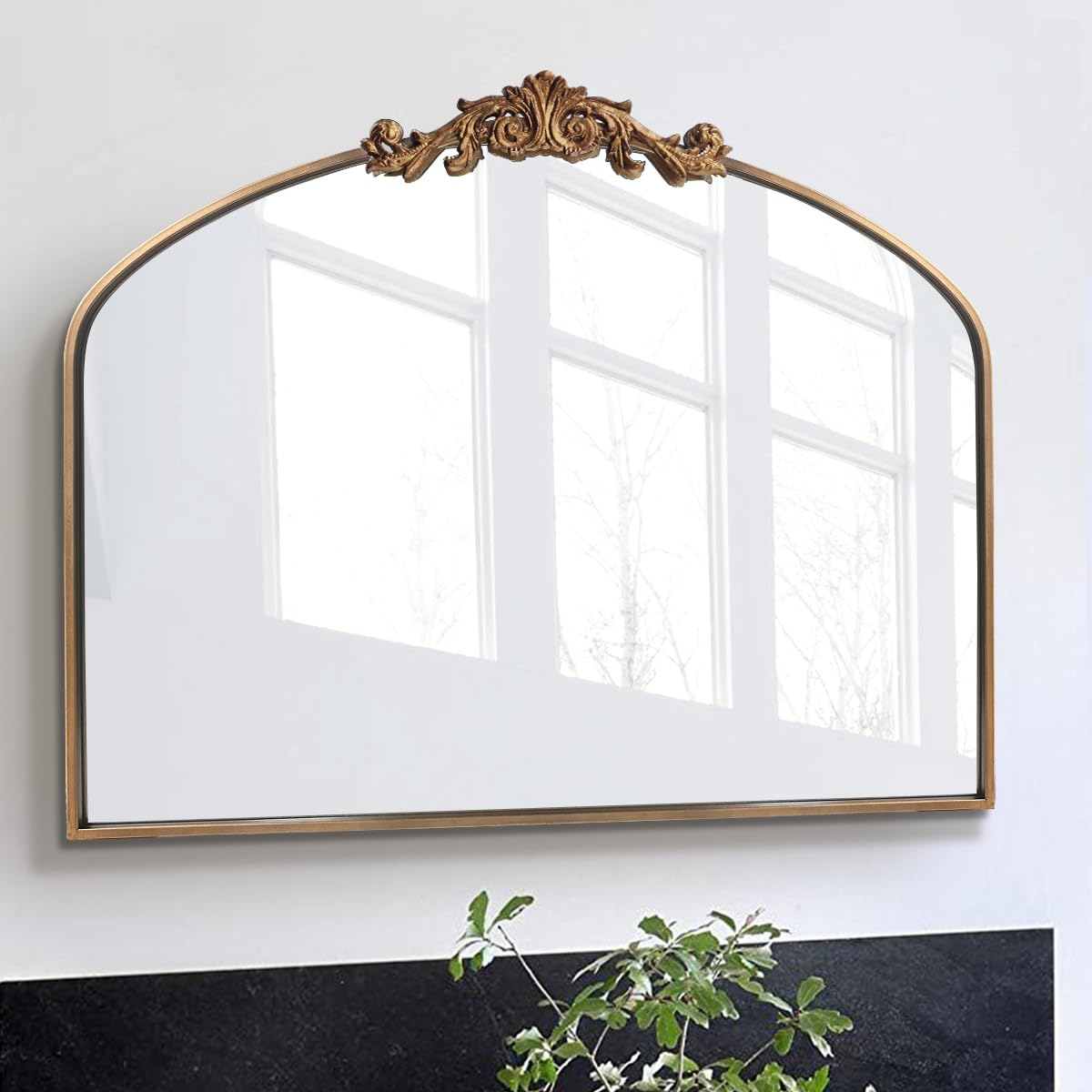 Specchio da Parete Ad Arco Barocco, Tradizionale Specchio da Appendere con Cornice in Perline, Specchio da Camera per Ingresso, Corridoio, Bagno, Aspetto Antico (Color : Antique Gold
