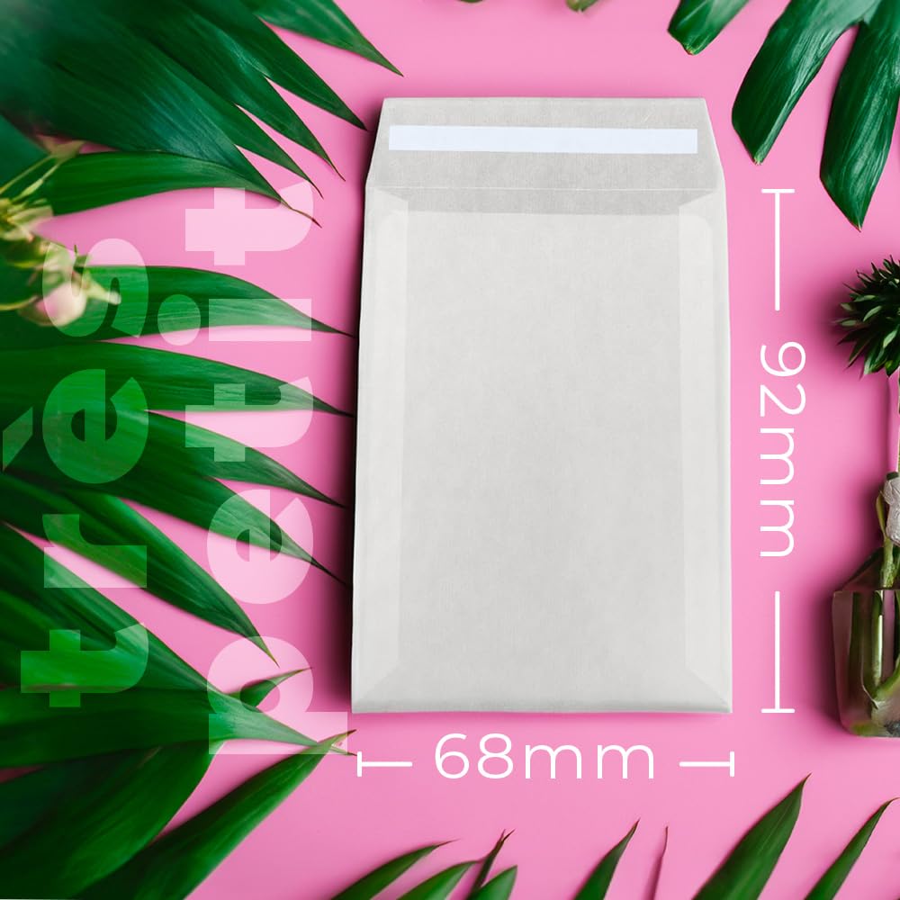 Simplelifeco 50 Sachets en Papier Glassine Autocollants 68 x 92 mm | Sachets en Papier Cristal Translucide Brillant