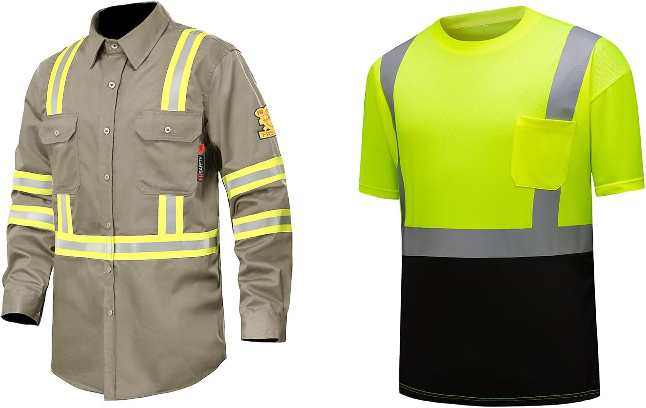 FR Shirts for Men 7oz High Visibility Fire Resistant Shirts Welding Shirt Quick Dry Safety T Shirts (X-Large)