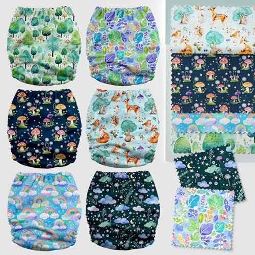 Image of Mama Koala 6 Pack Reusable Cloth Diapers 3.0 for Babies Girls Newborn, One-Size Adjustable Baby Diaper, Durable Stitching, Back Opening for Inserts, Breathable Awj Lining, Leak Prevention-Forest & Sky