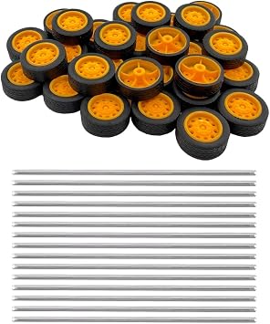 30PCS Small Toy Wheel RC Car Rubber Tire Wheel with Metal Round Shaft Axles for RC Car Truck Robot Boat Helicopter DIY Model Toy Building Project 2x21mm