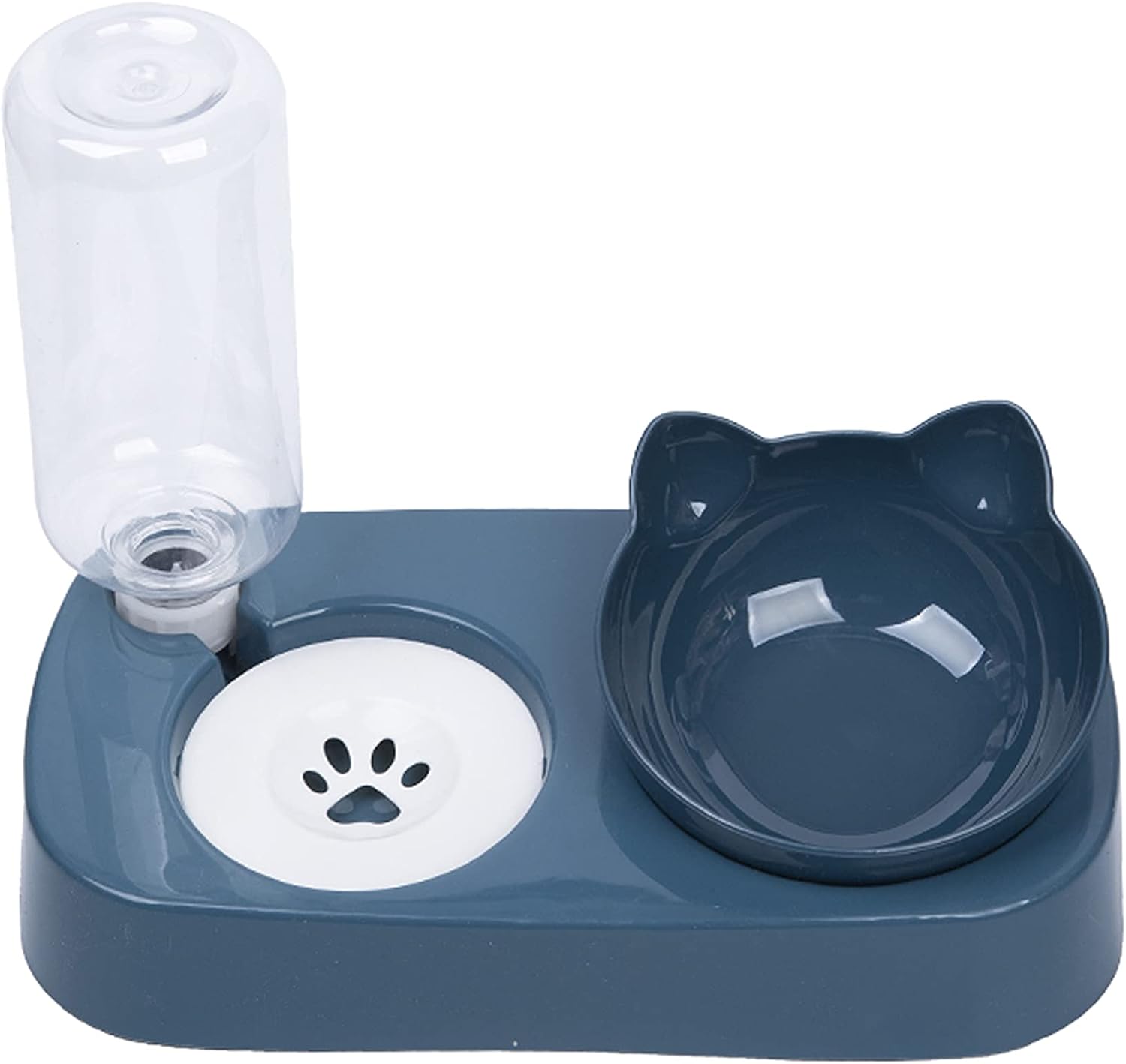 Cat Bowl.Double Bowl Design.Tilted Elevated cat Food Bowls,Automatic Drinking Bowl.Easy to Assemble and disassemble.Suitable for Cats / Small Dogs.(Blue)