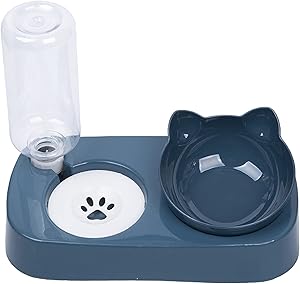 Cat Bowl.Double Bowl Design.Tilted Elevated cat Food Bowls,Automatic Drinking Bowl.Easy to Assemble and disassemble.Suitable for Cats / Small Dogs.(Blue)