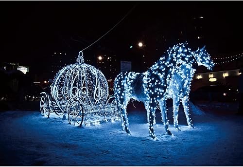 Miniatura 1 de Yeele Fondo de fotografía de carruaje de calabaza de 12 x 8 pies, luces de ensueño, caballos, noche de nieve, fondo fotográfico para princesa,