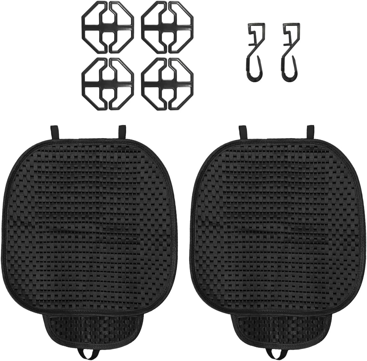 2PCS Ice Silk Car Seat Cushion, Breathable Cooling Anti-Slip Car Seat Protector Cushion with Storage Pocket, Universal Comfort Front Drivers Seat Cover Pad for Cars SUV Truck Interior (Black)