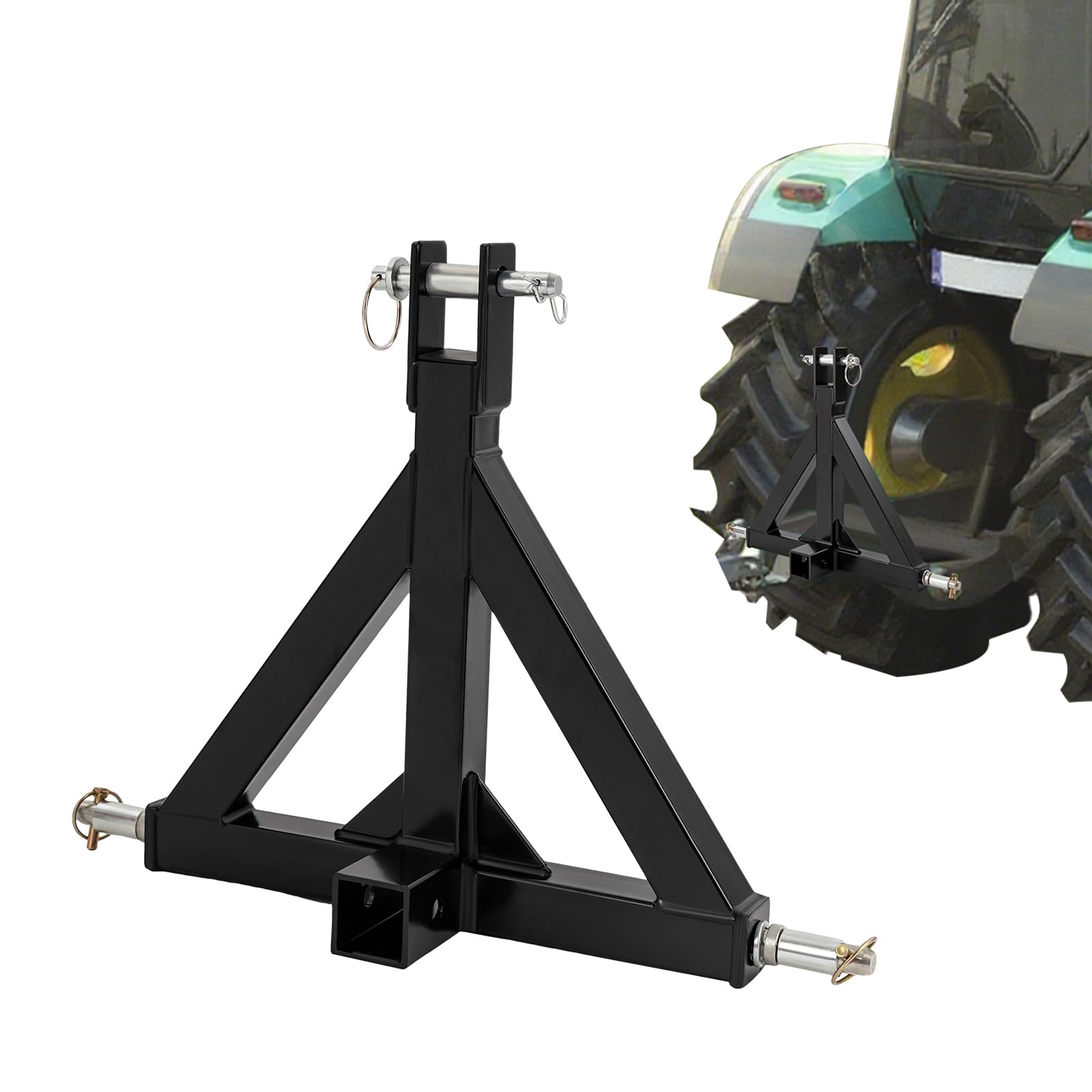 Anhängerkupplung 3-Punkt, Traktor Deichselkupplung mit 2"-Empfänger und 3 Kupplungsstifte, Dreipunktaufnahme, Zugkupplungsadapter für die Meisten Traktoren und Anhänger (Schwarz)