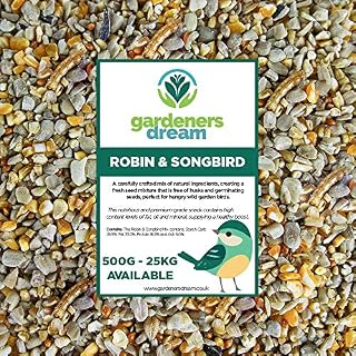 GardenersDream Robin & Songbird Mix | Nutritious Wild Bird Food for Garden Birds | Free of Husks & Germinating Seeds | Premium Quality Source of Protein and Energy | Year-Round Feed Mixture (500g)