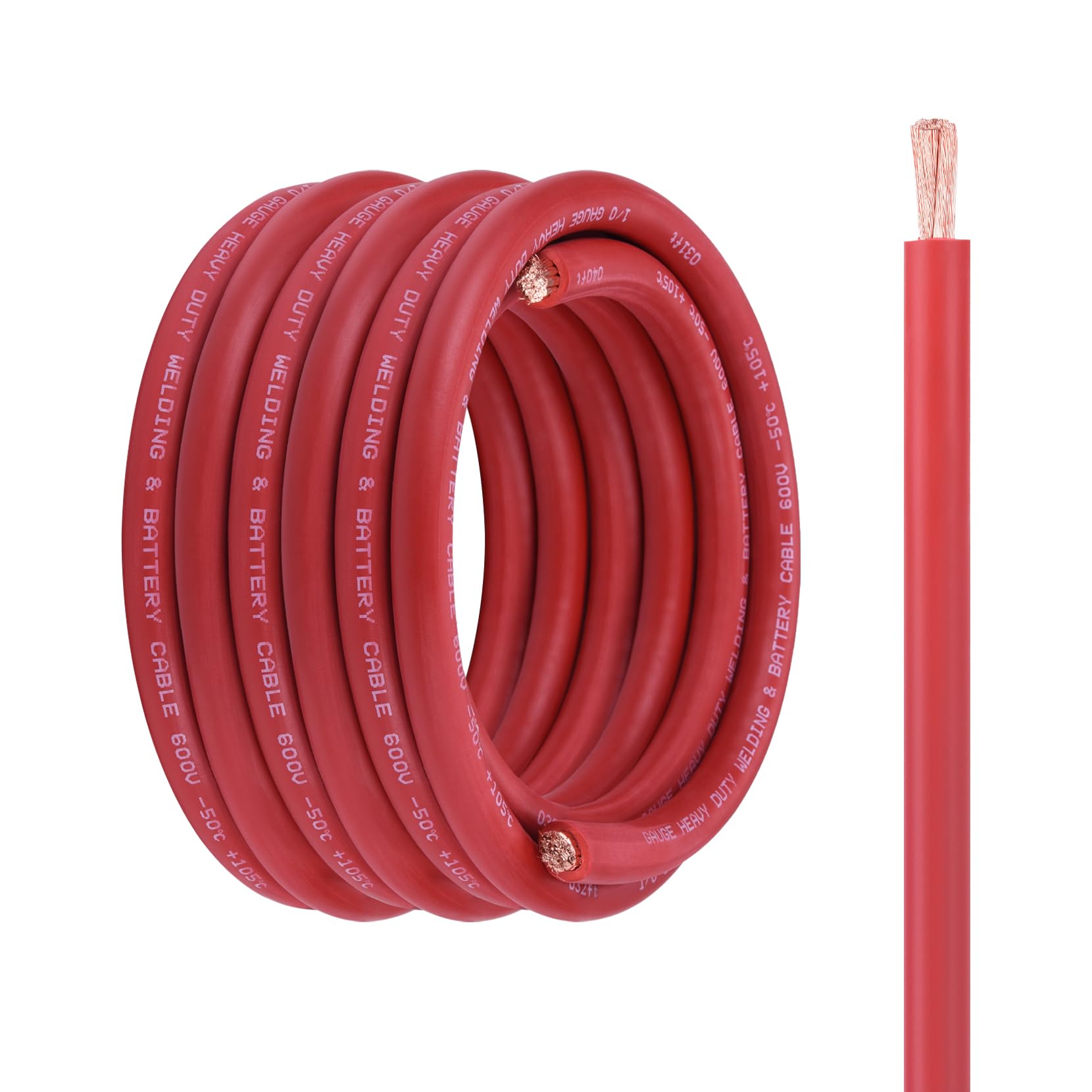 30FT 1/0 Battery Cable Red, Stranded 1/0 Oxygen-Free Copper Wire, 1/0 Welding Cable for Automotive, Battery, Solar, Marine and Generator
