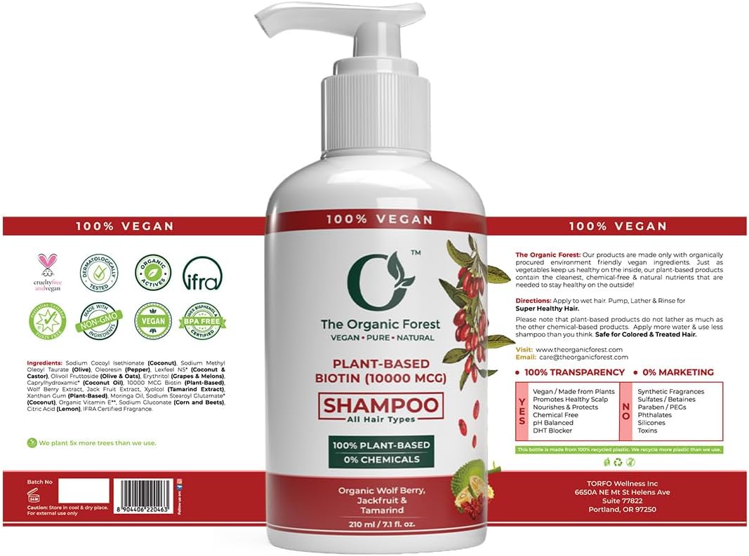 Biotin Shampoo Infused with Wolf Berry, Jackfruit & Tamarind – Strengthening & Thickening Formula for Thinning Hair, Sulfate Free, Hydrating Shampoo for Dry & Oily Scalp, Sodium Lauryl Sulfate Free
