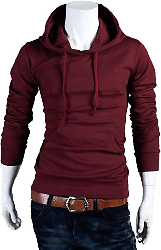 MN FSHN Men's Modern Fasion Hooded Sweatshirt M106, Wine Red X-Small