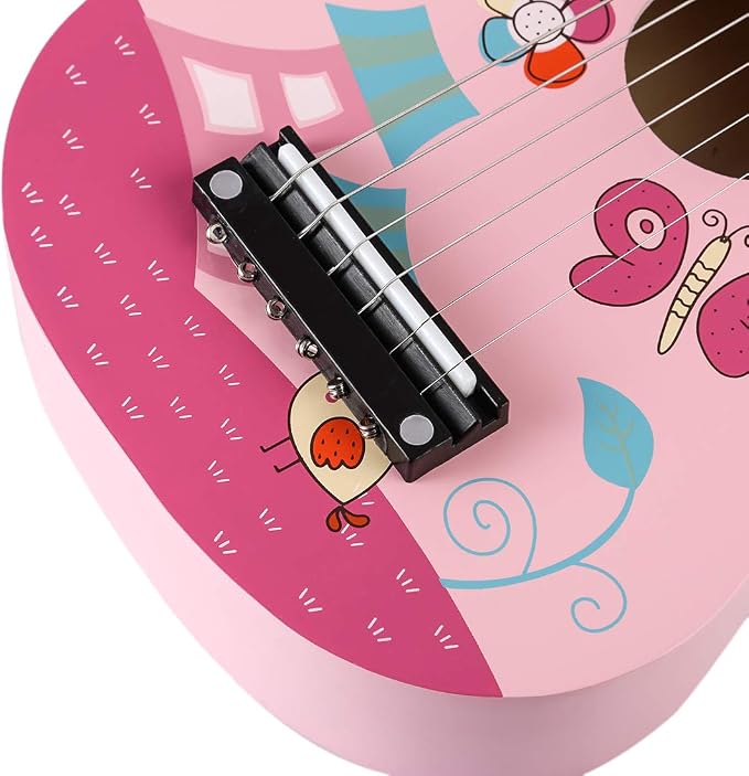 Amazon Com Xshion Kids Guitar 21 Inch 6 String Guitar Musical Instrument Acoustic Guitar Toy For Toddler Girls Boys Beginners Pink Butterfly Toys Games
