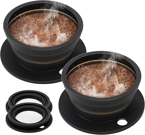 Paquete de 2 goteros plegables sin papel, para verter sobre cafetera, para viajes, para acampar, para verter sobre café, 1 taza, color negro