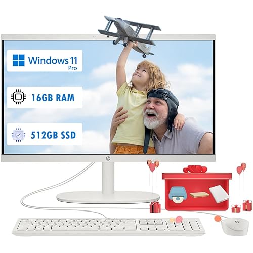 HP All-in-One Computer - 21.5'' FHD Anti-Glare Display, Home Desktop PC, Win 11 Pro, Wired KB & Mouse, Wi-Fi 6, Bluetooth, Intel Celeron J4025, HD Webcam (16GB RAM | 512GB SSD)