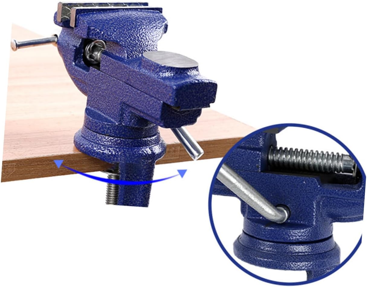 Mini Flat Table Vise with Swivel Base Portable Manual Bench Clamp for Woodworking Jewelry Making and Diy Crafts Blue