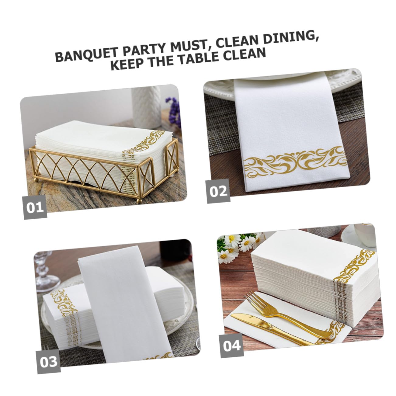 100piezas Servilleta de Papel Dorada y Motivos para Banquete Boda Fiesta de Cumpleaños
