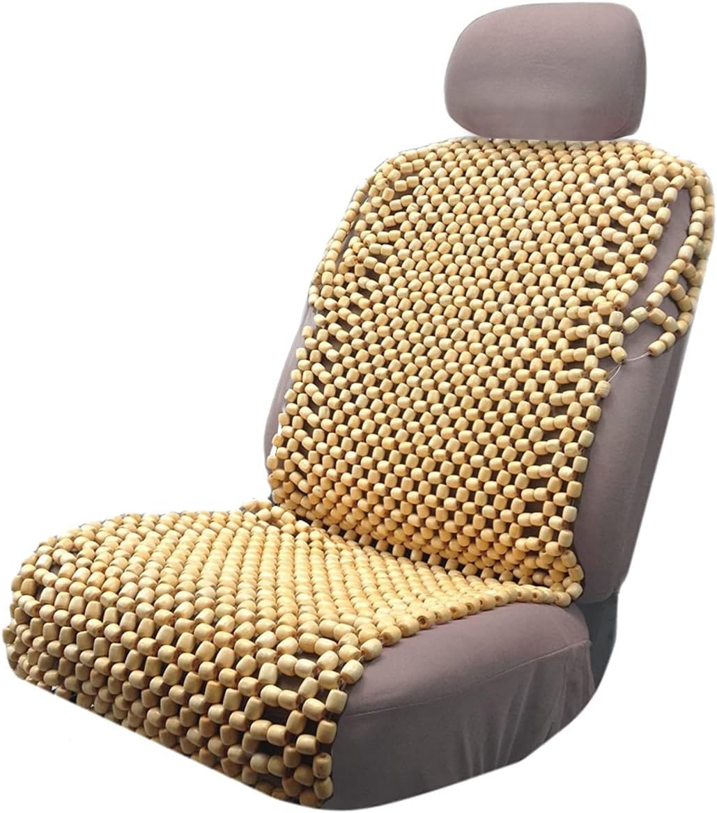 VaygWay Cuscino per sedile auto con perline in legno naturale resistente e doppio filo, cuscino di supporto massaggiante ventilato per auto, camion e sedie da ufficio