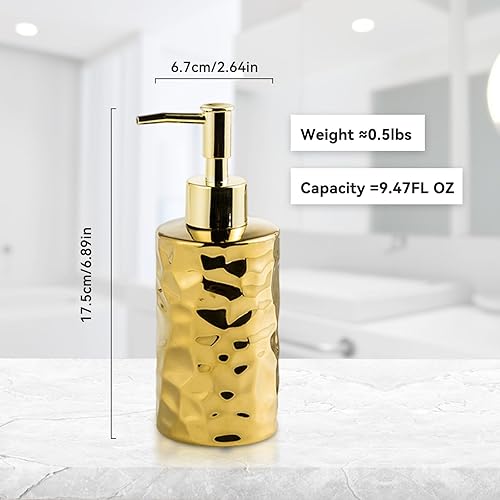 Miniatura 6 de Gets Dispensador de jabón de cerámica doradaplata, dispensador de jabón líquido de manos moderno recargable para cocina, baño (botella redonda