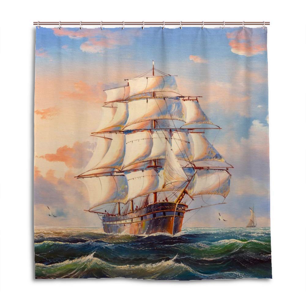 Rideau de douche peinture à l'huile CHEHONG en tissu polyester haut de gamme lavable avec œillets