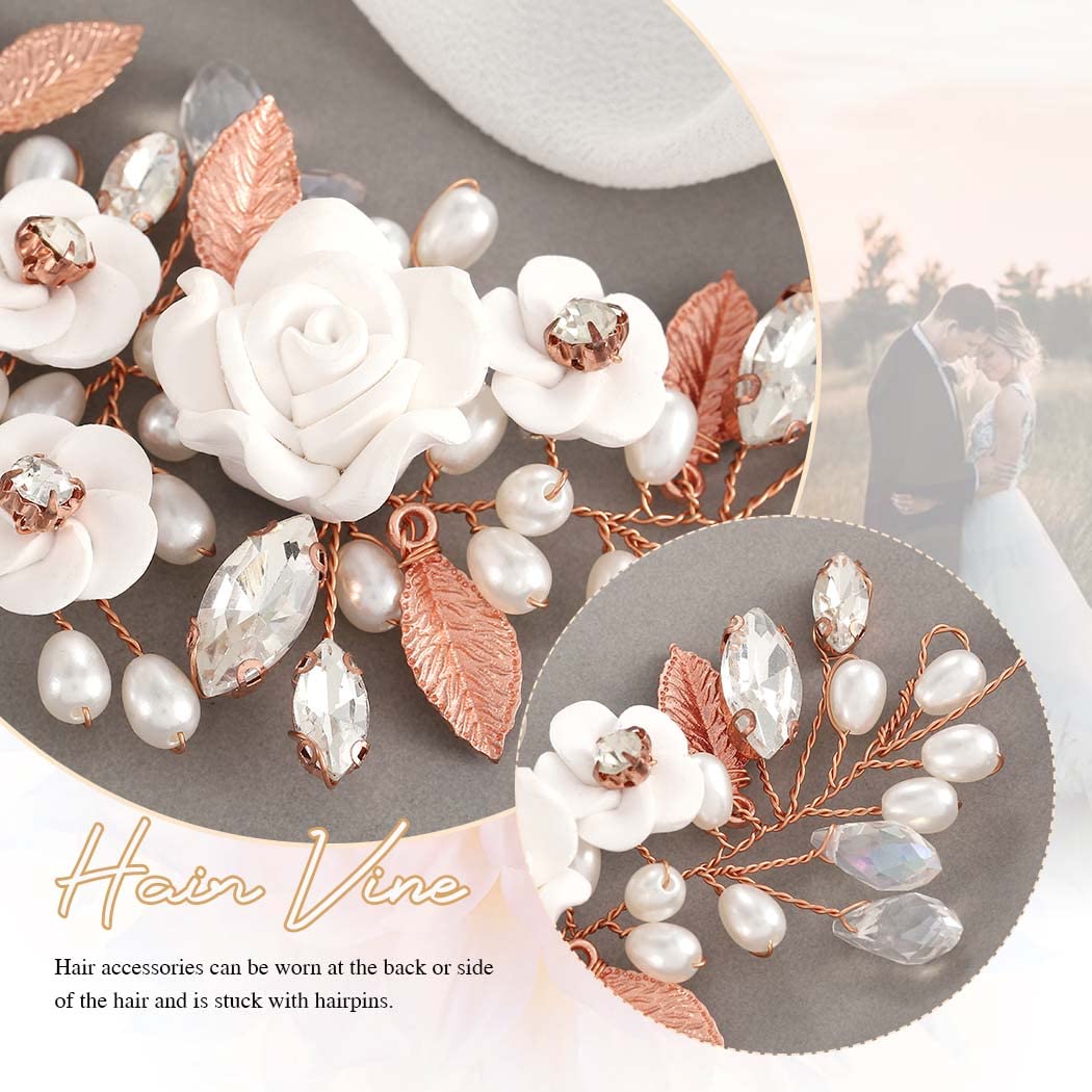 GORAIS Flower Wedding Hair Vine Pearl Bridal Hair Pieces Crystal Hair Accessories for Bride and Women - Image 3