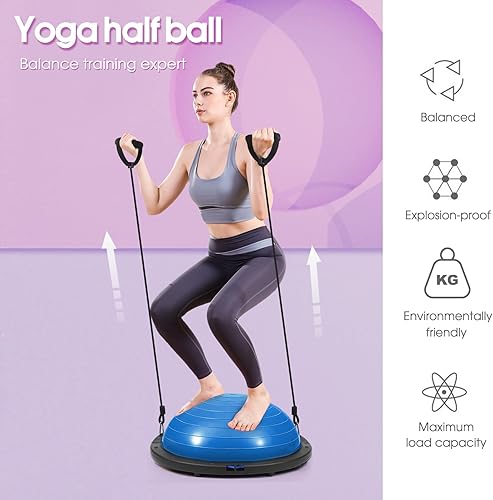 Miniatura 2 de Entrenador de pelota de equilibrio, media pelota de ejercicio de 26 pulgadas con bandas de resistencia, equipo de entrenamiento de cuerpo completo