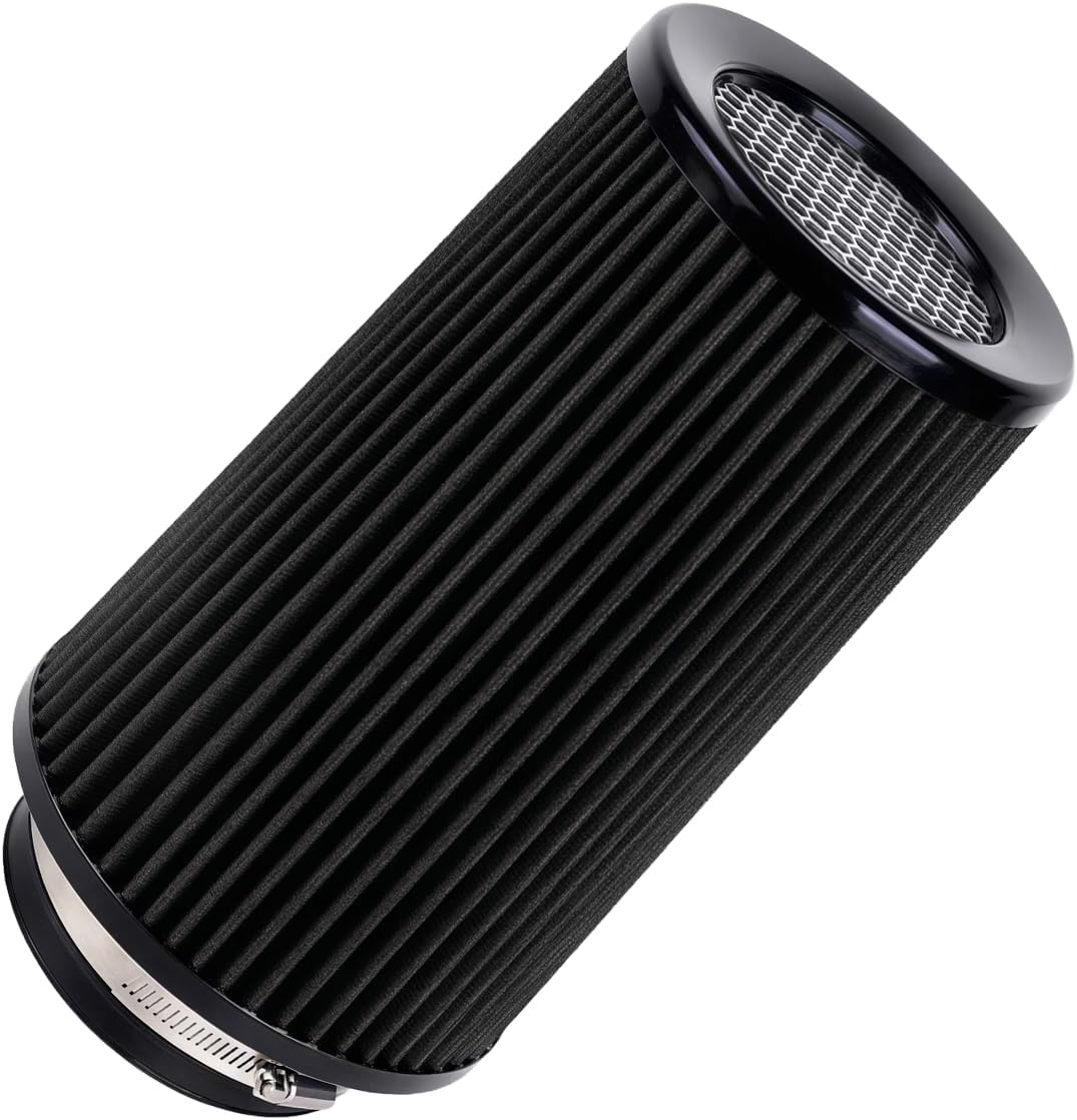 4-Inch Cold Air Intake Filter - Washable, High Performance, 3" or 3-1/2" or 4" Clamp-On Filter Height: 9 In Replacement Cone Air Filter Universal 3 Sizes in 1 (Red)