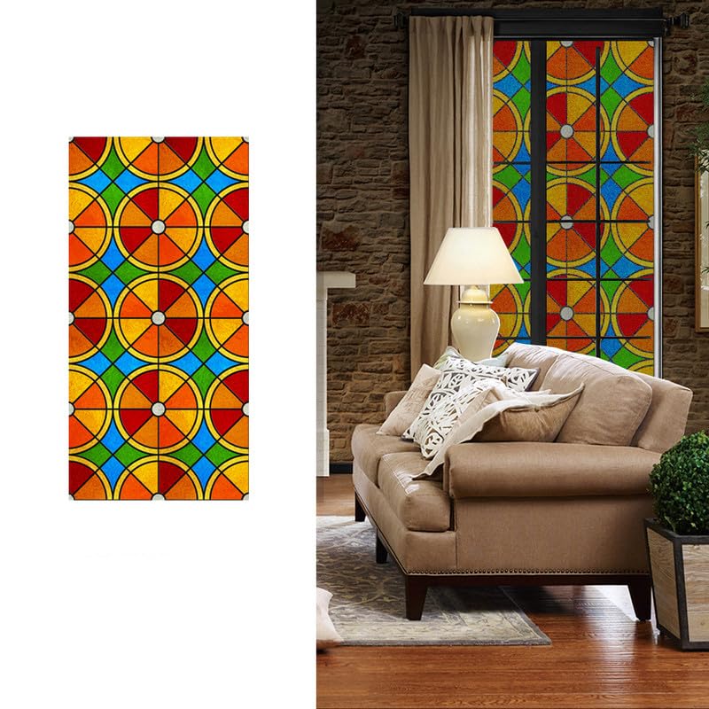 Privacy Window Films Frosted Stained Glass Decals,Non-Glue UV Proof Static Cling Vinyl Removable Sticker for Home Office Room Window Décor