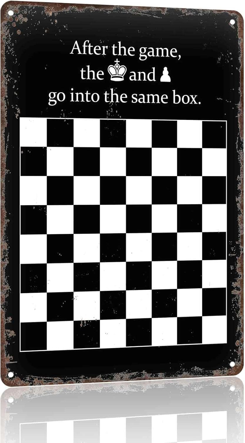 Chess Board Pattern Metal Sign 8x12 Inch for Game Room Wall Decor