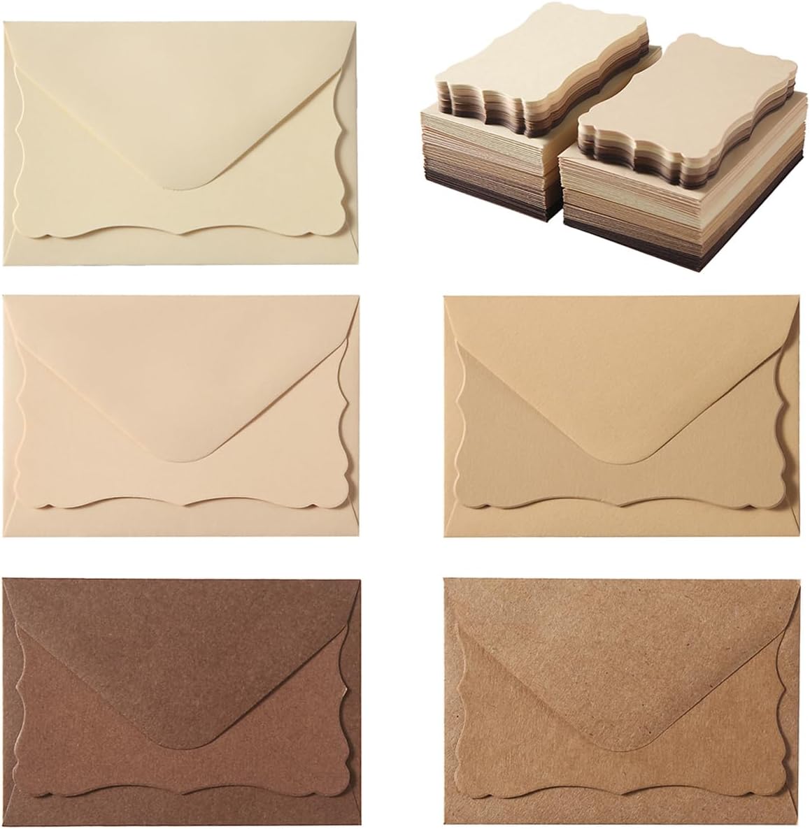 100 Pack Mini Envelopes with Note Cards in 5 Colors for Wedding, Birthday, Baby Showers, 4 x 2.7 Inches (Brown)