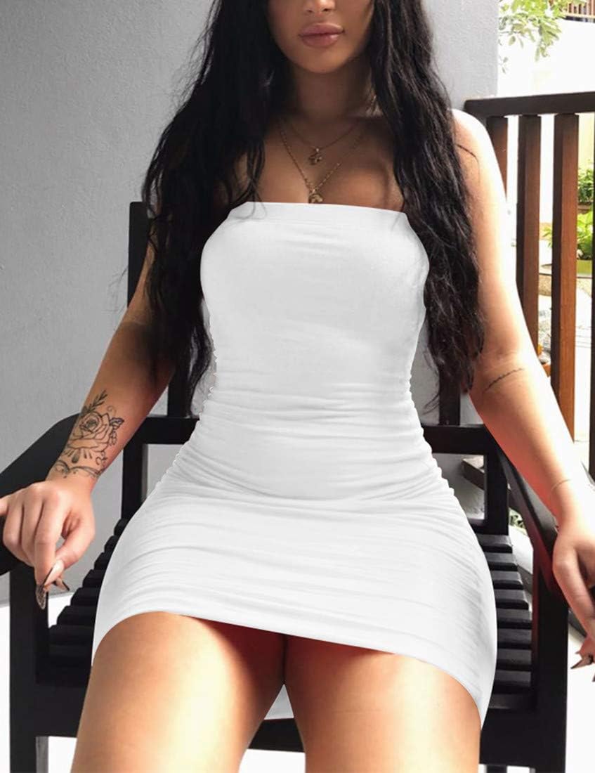 Mokoru Women's Casual Basic Bodycon Tube Top Sexy Strapless Club Party Mini Dress