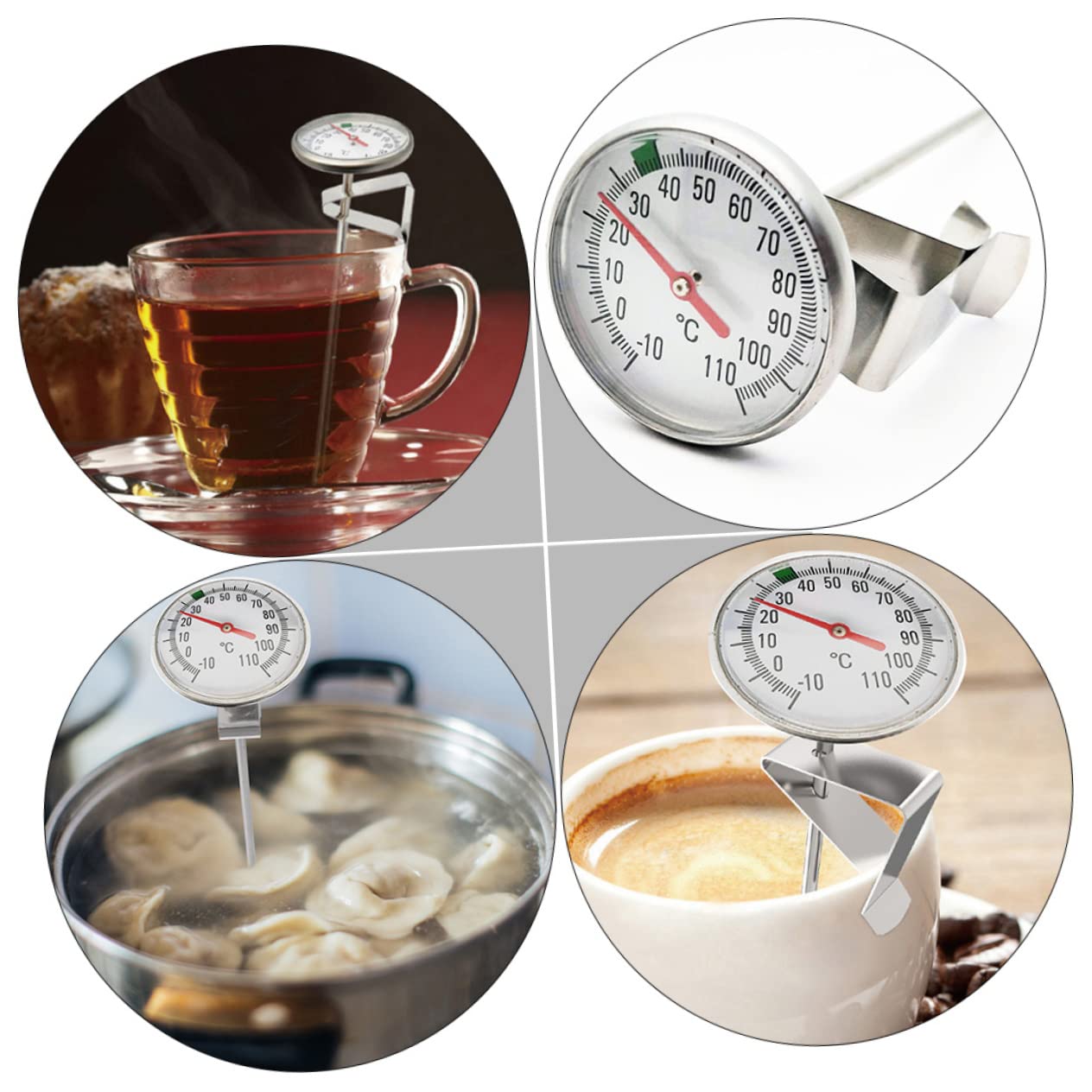 Mikinona Stainless Steel Food Thermometer for Cooking BBQ and Milk Instant Read Probe with Clip Heat-Resistant Kitchen Temperature Gauge for Meat and Beverages