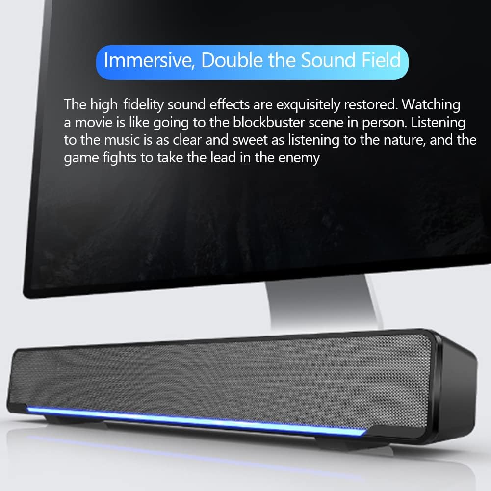 Wendry Computer Speakers,3.5mm Computer Sound Bass Surround Sound Box,USB Powered Portable Soundbar with 3D Stereo Sound and LED Breathing Light
