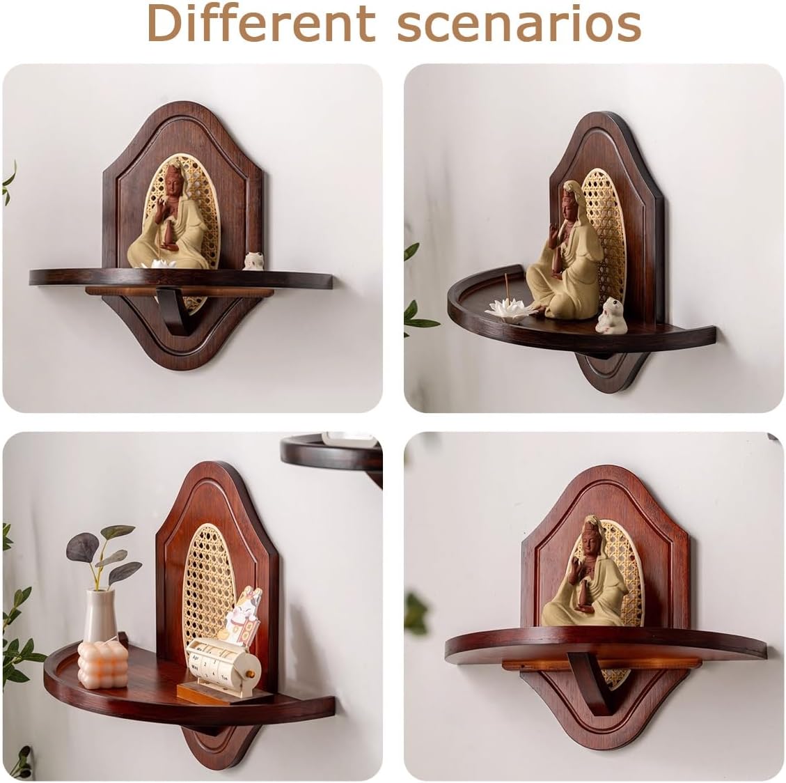 Buddha Altar Table，Wall-Mounted Shrine Altars，Small Altar Table Bamboo Pooja Cabinet，for Spiritual Buddhist Religious Buddha Personal Shrine(Rose Color,45 * 21 * 40)