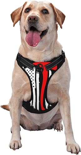 Miniatura 4 de Arnés para perros grandes con correa sin tirones, 2 clips para correa, ajustable, suave, con bandera estadounidense, bombero, hacha cruzada, juego