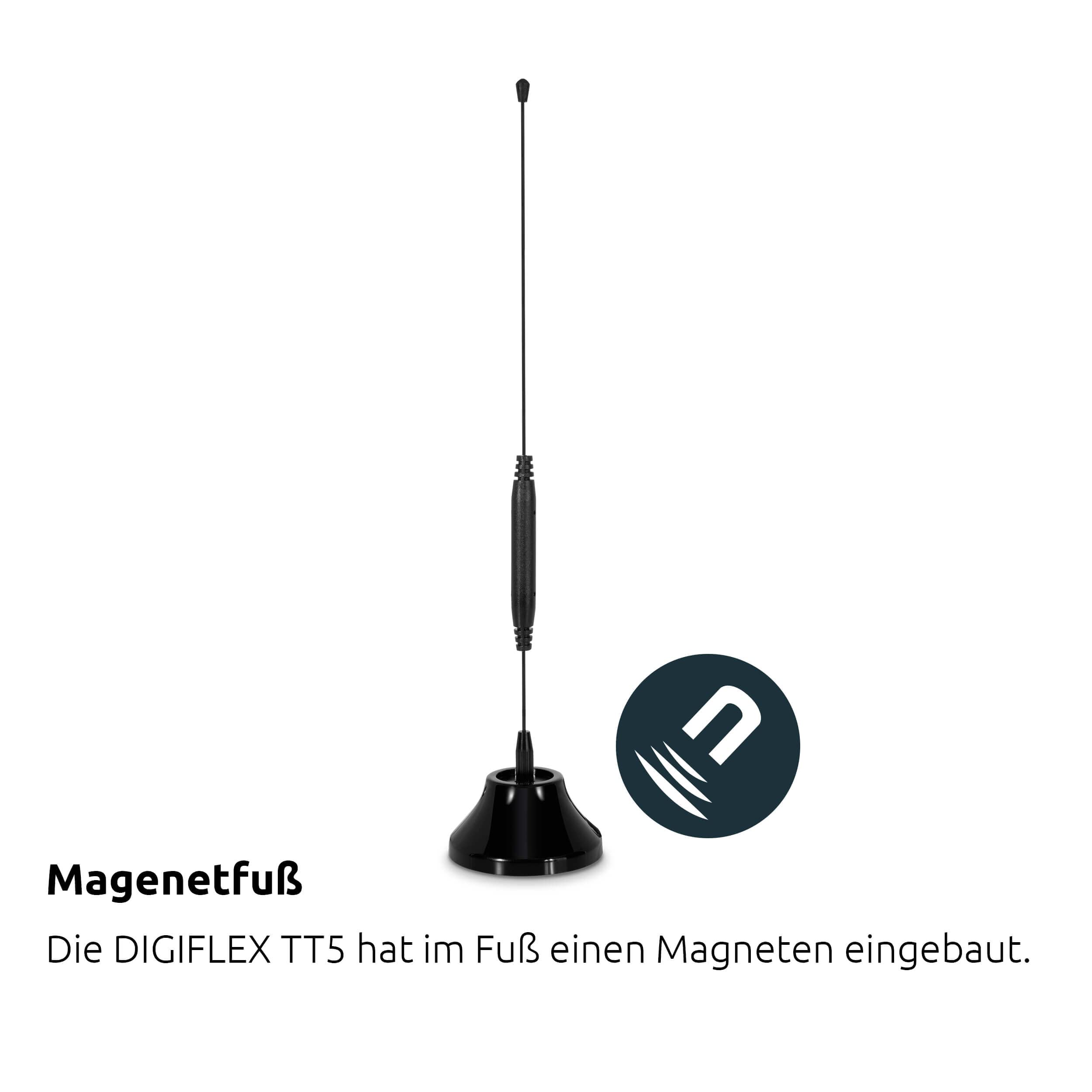 TechniSat Digiflex TT5 - Antena de Varilla DVB-T/Dab+/FM con Amplificador Integrado (LTE, Base magnética, Amplificador de 26 dB), Color Negro