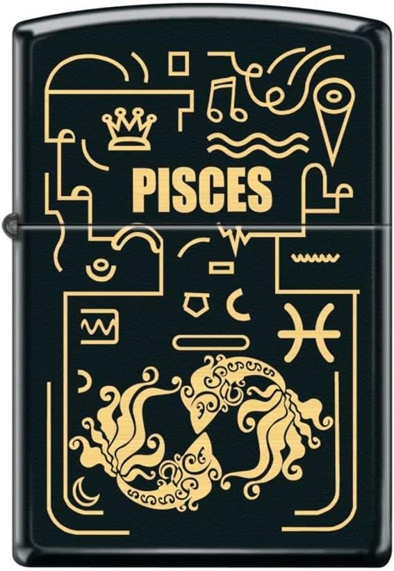 Zippo Lighter- Pisces Zodiac Horoscope Sign Black Matte Windproof Lighter #Z5305