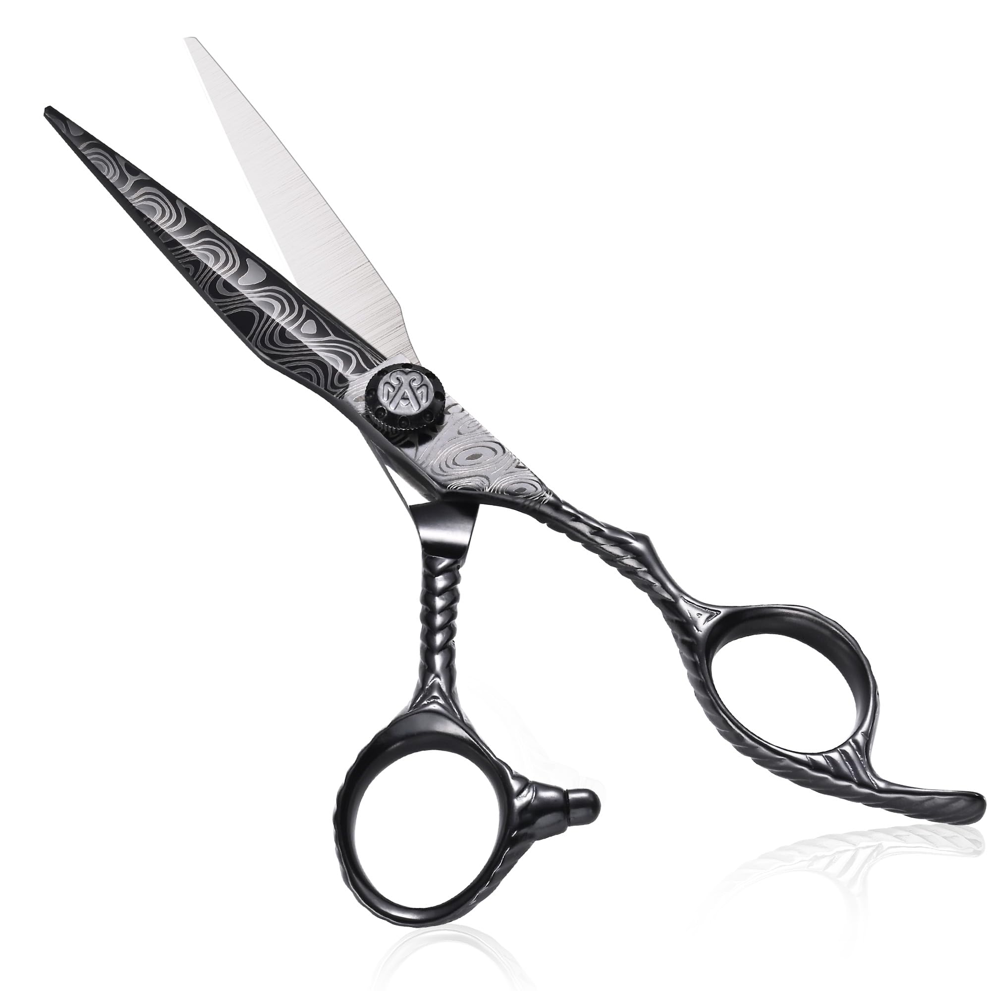 Professional Hair Cutting Scissors – ULG 6.5" Premium Barber Shears with Adjustable Tension, Offset Handle, Ergonomic Grip &amp; Sharp Stainless Steel Blades for Stylists and Barbers, Black