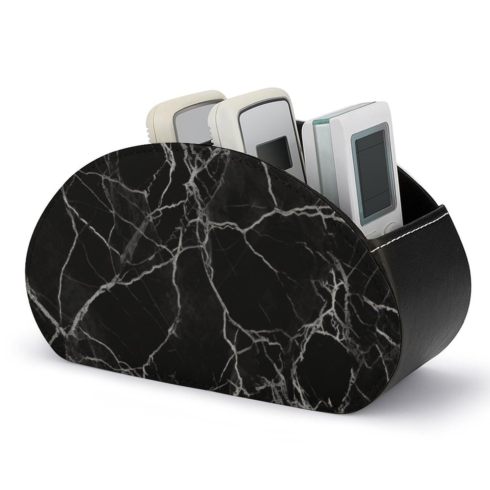 NWTRK Remote Control Holders Pu Leather TV Remote Holder with 5 Compartments Desktop Storage Organizers Black Marble Remote Caddy Box for TV Remotes/Media Controllers/Office Supplies