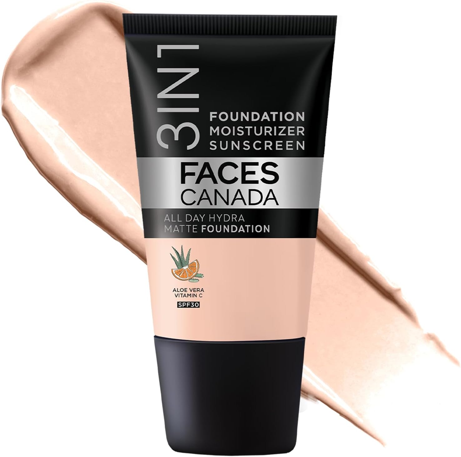 FACES CANADA All Day Hydra Matte Foundation - Mini | 3-in-1 Foundation + Moisturizer + SPF 30 | 24 HR Aloe Hydration & Vitamin C | 10HR Long Wear | Medium to High Buildable Coverage | Rose Ivory, 15ml
