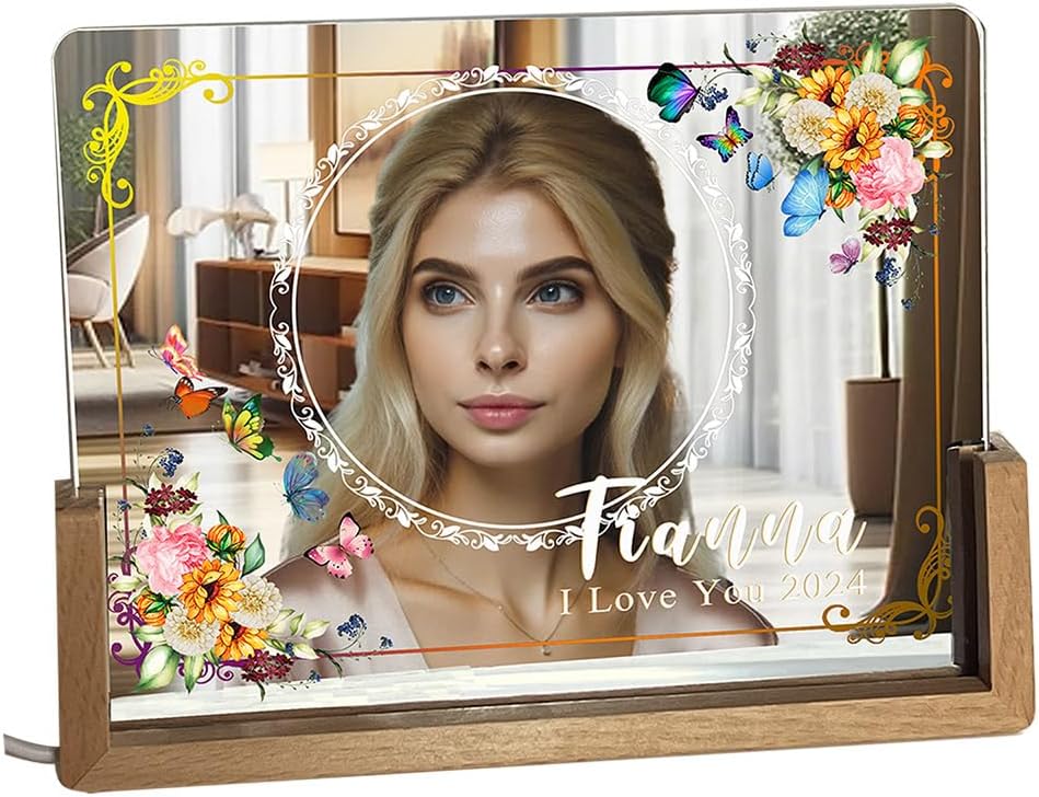 Tina&Co Customized Lighted Makeup Mirror, Personalized Hollywood Vanity Mirror, LED Makeup Mirror, 1 or 7 Lighting Modes, Portable Ultra Slim Lighted Mirror, Desk Mirror 8" x 6" (Mirror 8x6)