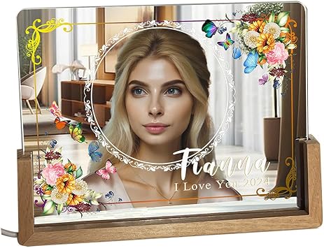 Tina&Co Customized Lighted Makeup Mirror, Personalized Hollywood Vanity Mirror, LED Makeup Mirror, 1 or 7 Lighting Modes, Portable Ultra Slim Lighted Mirror, Desk Mirror 8" x 6" Mirror 8x6