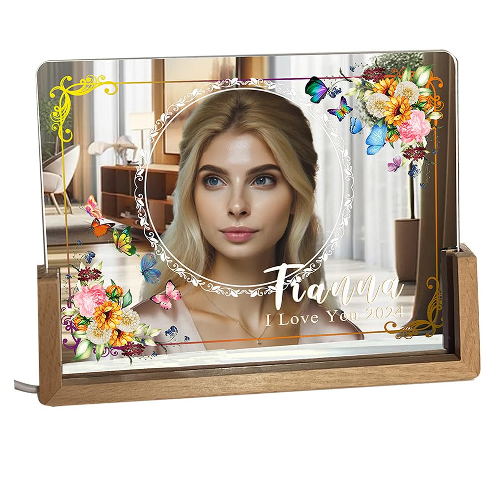 Tina&Co Customized Lighted Makeup Mirror, Personalized Hollywood Vanity Mirror, LED Makeup Mirror, 1 or 7 Lighting Modes, Portable Ultra Slim Lighted Mirror, Desk Mirror 8