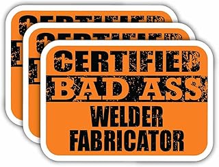 (x3) Certified Bad Ass Welder Fabricator Magnets | Cool Funny Occupation Job Career Gift Idea | Magnet Decal for Fridges, Toolboxes, Lockers, Helmets, Hard Hats