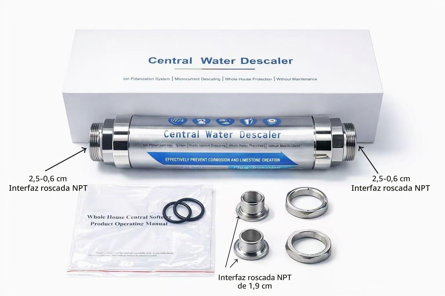 Descalcificador de agua, para prevenir la cal en toda la casa, antical, filtro de agua, detergente, para uso en toda la casa con ducha, lavavajillas y calentador solar (G 3/4").