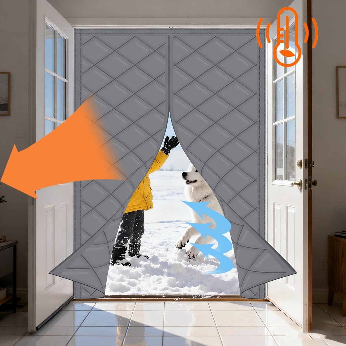 Thermal Insulated Waterproof Door Curtain | Magnetic Draft Stopper | Soundproof & Pet-Friendly | Easy Install | Keeps Indoor Temperature | Black, 39.4x80.7in