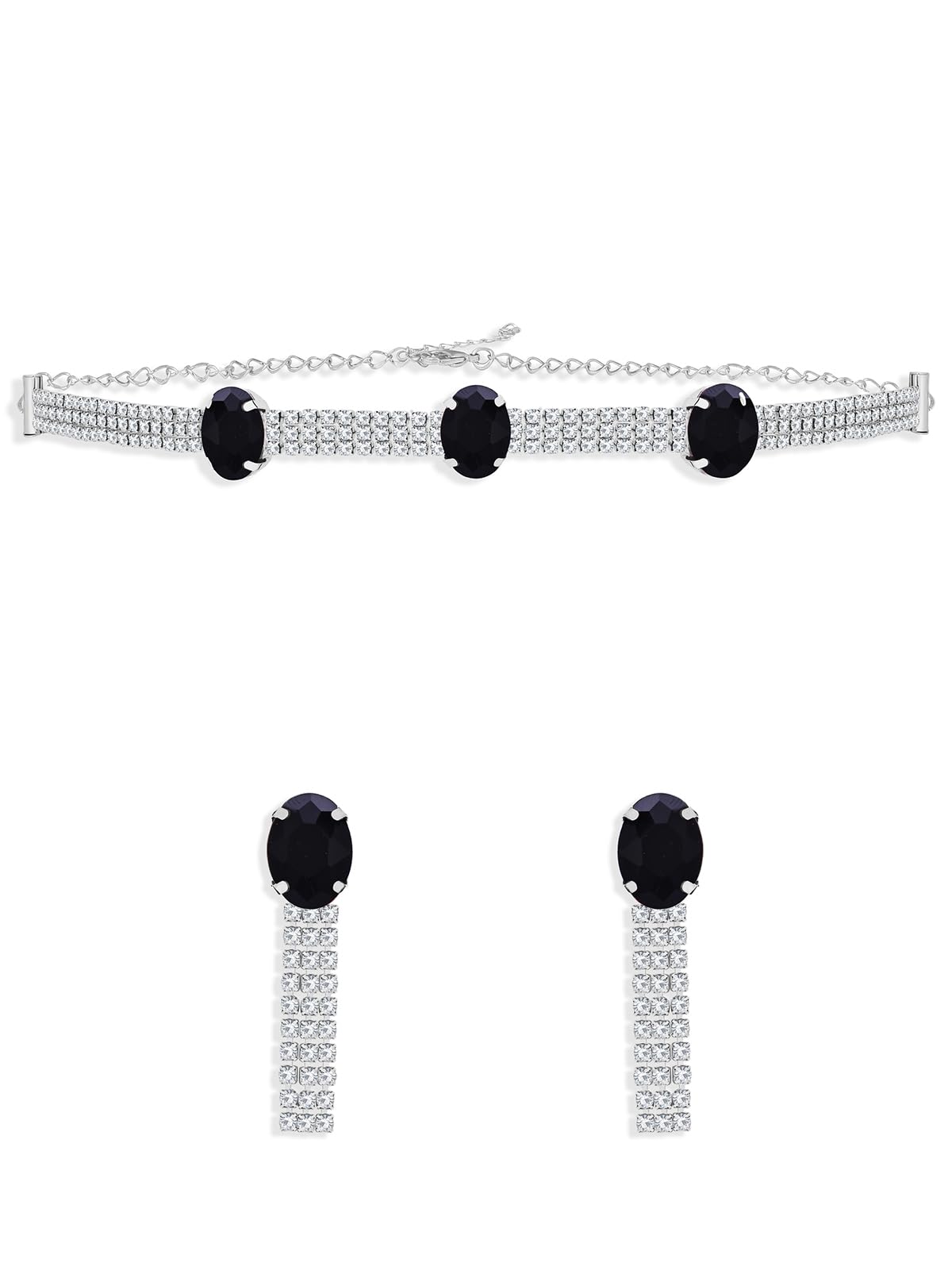 Sukkhi Fashionable Rhodium Plated Black & White AD Stone Studded Necklace Set with Earrings | Jewellery Set for Women (NS104784) (B0CKXY213J) Amazon Price History, Amazon Price Tracker
