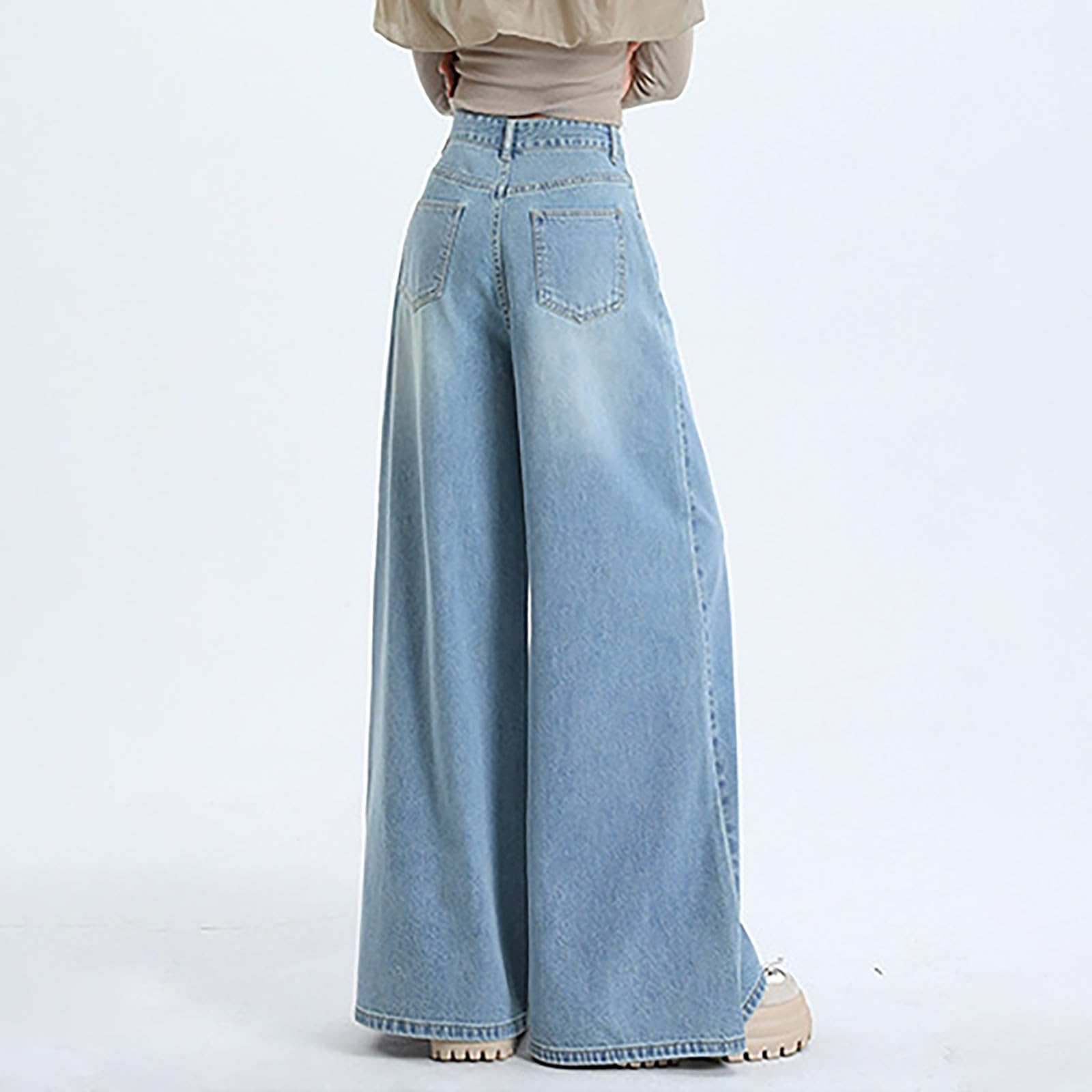 Pantalones De Verano Mujer Deporte, Pantalones Vaqueros Mujer Verano, Nuevos Jeans Lavados con Cintura Alta Y Piernas Anchas Pantalón Deportivo Pantalon Pirata