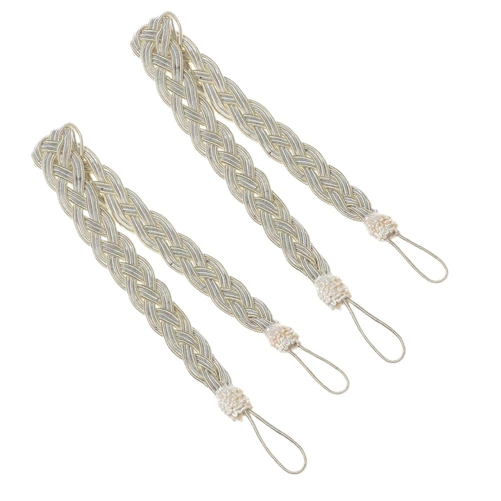 Practical Modern Simple Tie Backs Curtain Holder Rope Satin Voile Strap Braided Tiebacks(Beige)