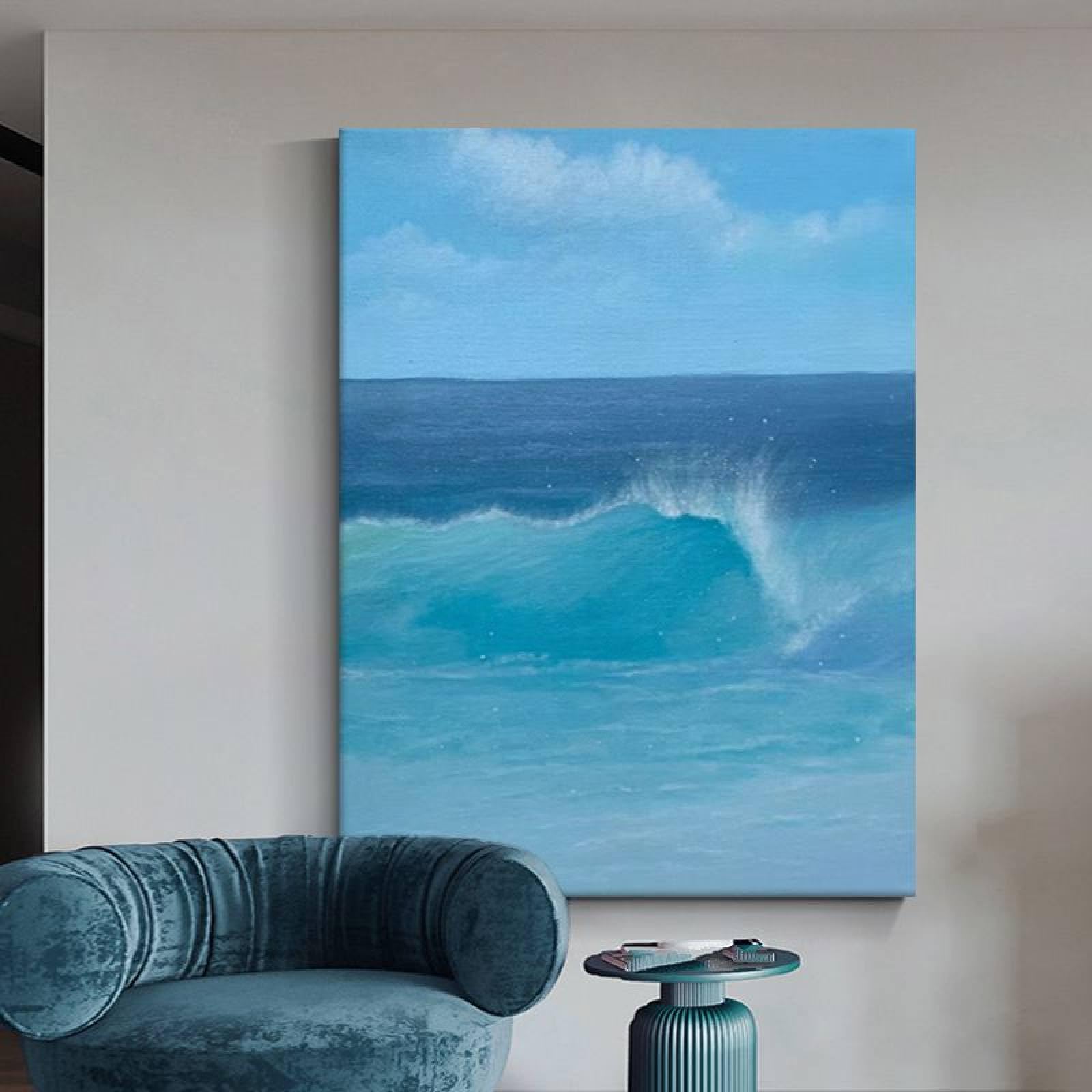 Tableau abstrait texture vagues bleues pour habiller un grand mur vide