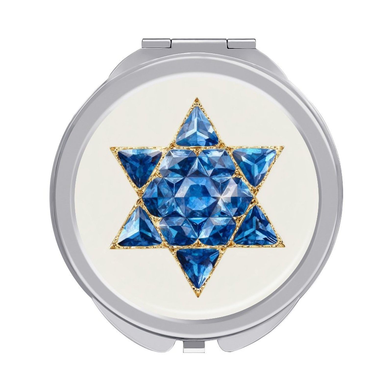 Jubonexis Star Blue Gemstones Gold Frame Watercolor Women Pocket Mirrors, Girls Small Portable Travel Makeup Mini Mirror