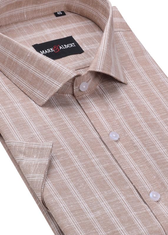 Image of MARK & ALBERT Men's Half Sleeve Cotton Linen Striped Shirt